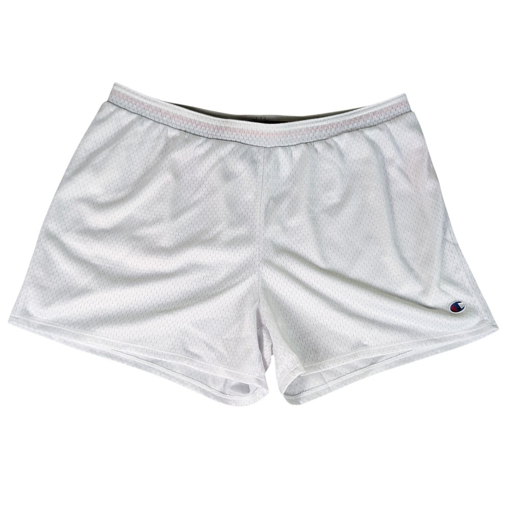 Champion Mens Mesh Athletic Shorts White Elastic Waist Embroidered Logo L